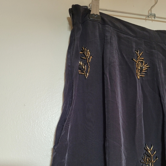 ZARA Black Satin Pants with Gold Leaf Beads - Picture 3 of 4